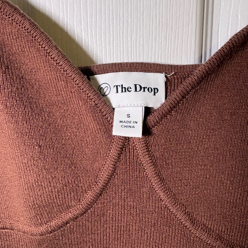 The Drop Brown Ribbed Knit Two-Piece Set Crop Top & Wide Leg Pants - Size Small